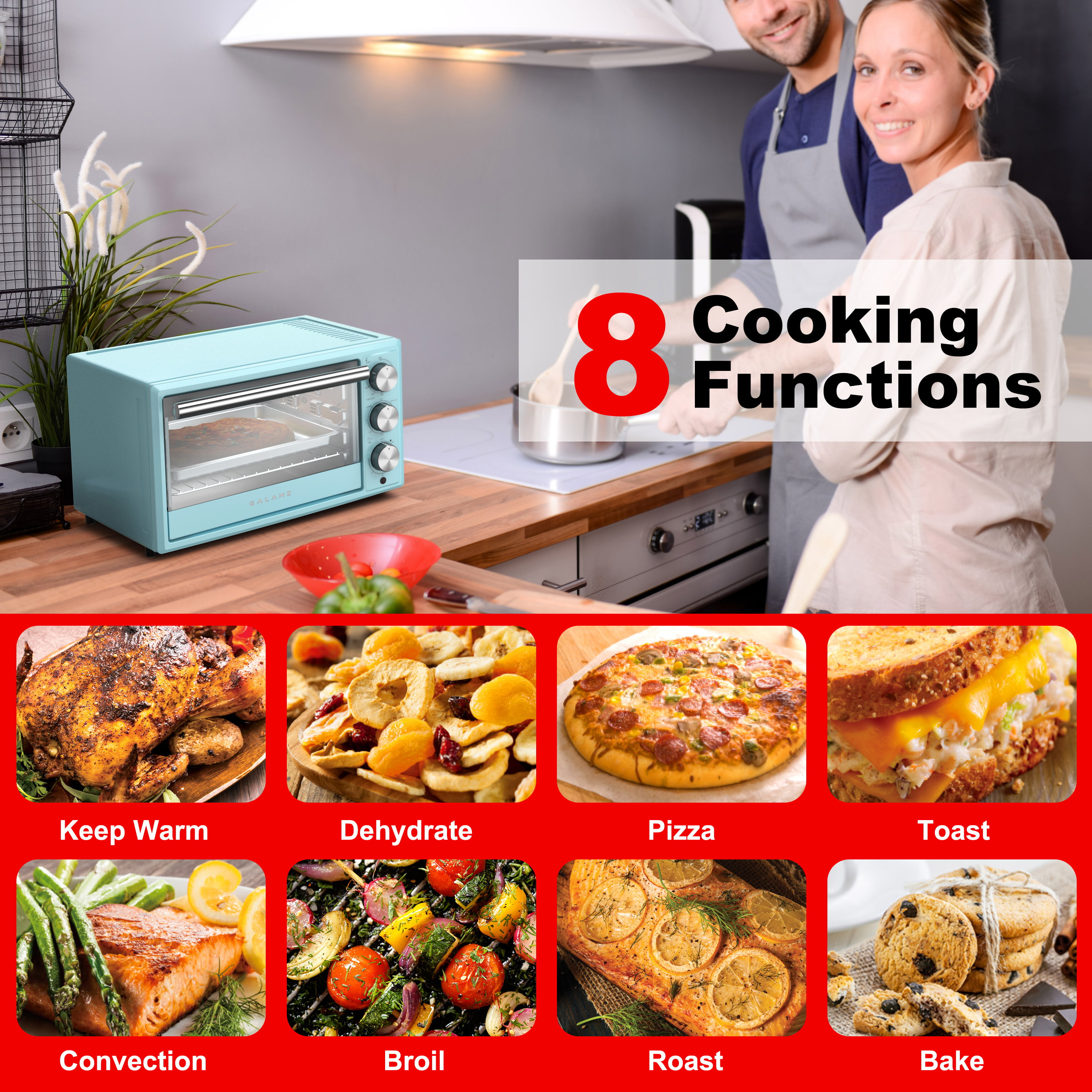 Galanz Combo 8-In-1 Air Fryer Toaster Oven, Convection Oven with Pizza &  Dehydra