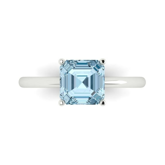 2 ctw Solitaire Anniversary Ring for Women | Asscher Cut Natural Swiss Blue Topaz | Hyperallergenic Solid 14K White Gold
