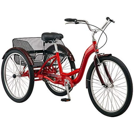 Schwinn Meridian Adult Trike Three Wheel Cruiser Bike 1-Speed 26-Inch Wheels Cargo Basket Red