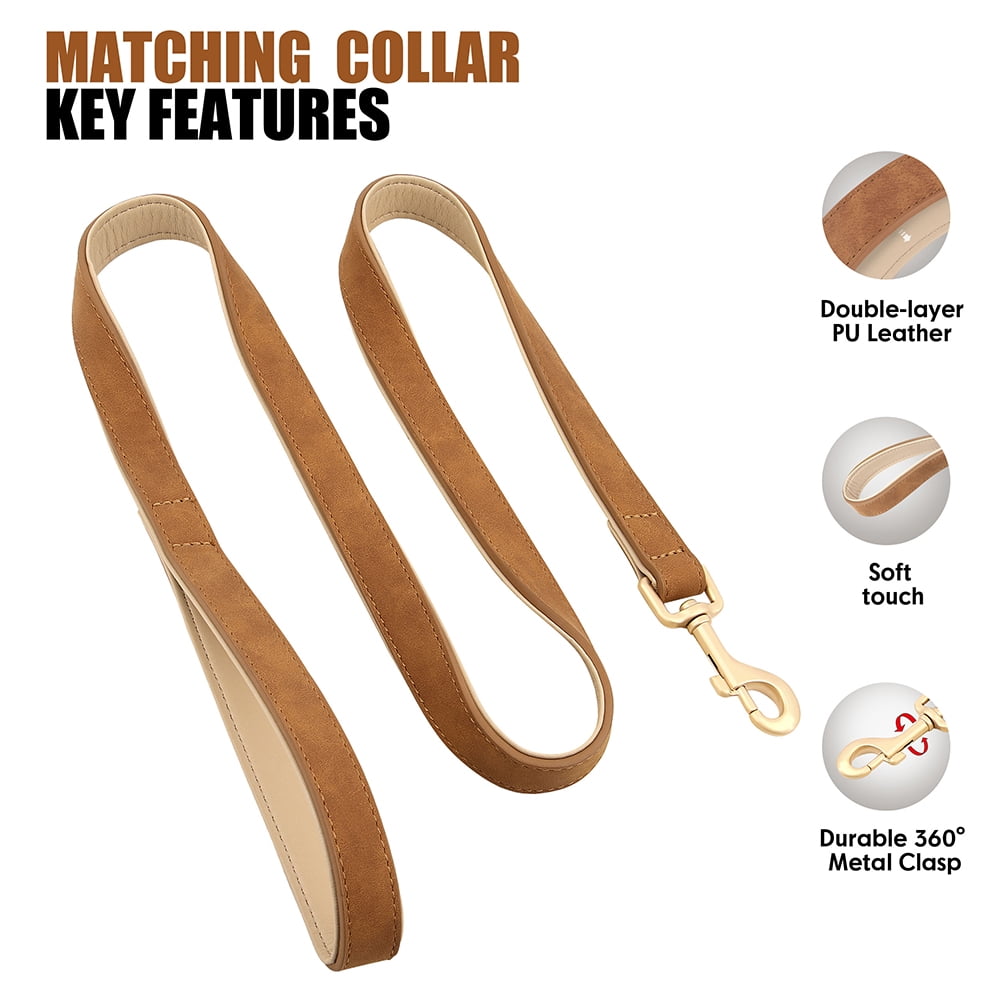 Pet Artist PU Leather Dog Collar and Leash set Soft Padded Adjustable for Pets S-XL