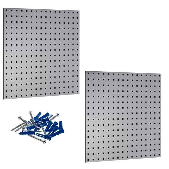 Triton Products (2) 24 In. W x 24 In. H Gray Epoxy Coated 18-Gauge Steel Square Hole Pegboards & Mounting Hardware