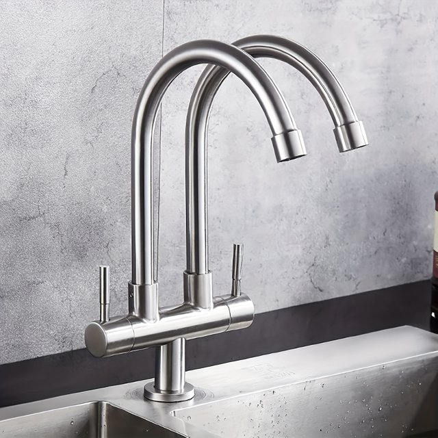 RYPFOEWBN Robinet de Cuisine Moderne en Acier Inoxydable Brossé, installation à Trou Unique de Contrôle Double Chaud et Froid, Double Sortie Interruptable, Facile à Installer et à Entretenir