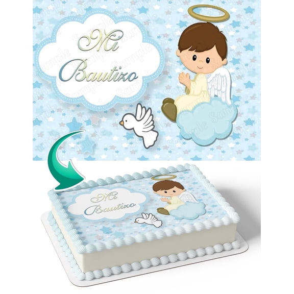 Mi Bautizo My Baptism Blue Baby Boy Edible Image Icing Cake Topper, by TNCT (1 Count) Count of 1)