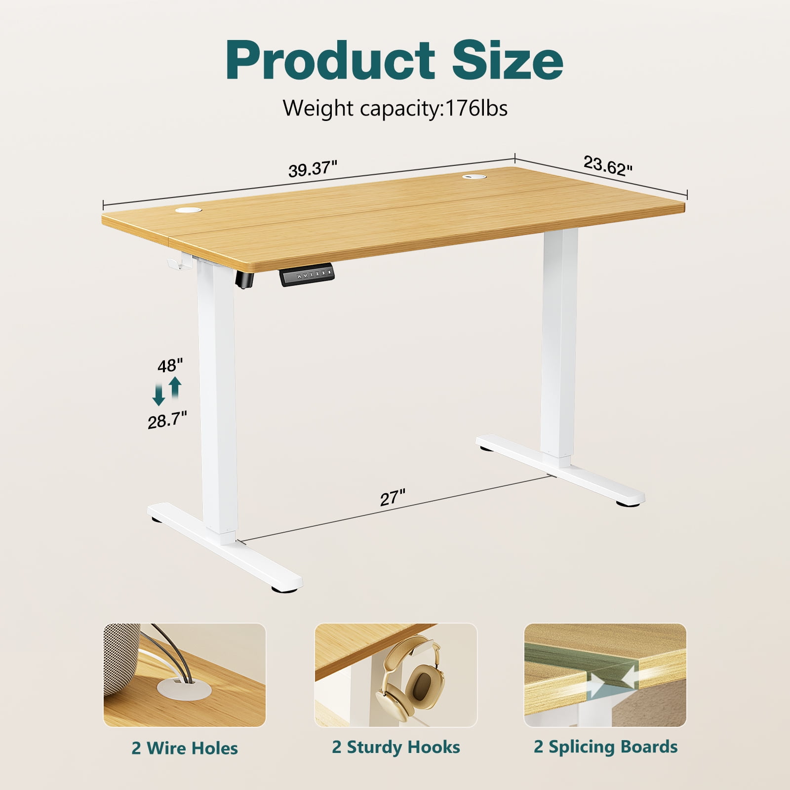 MAYEERTY 40" × 24" Lifting Computer Table Height Adjustable Standing Desk for Home Office