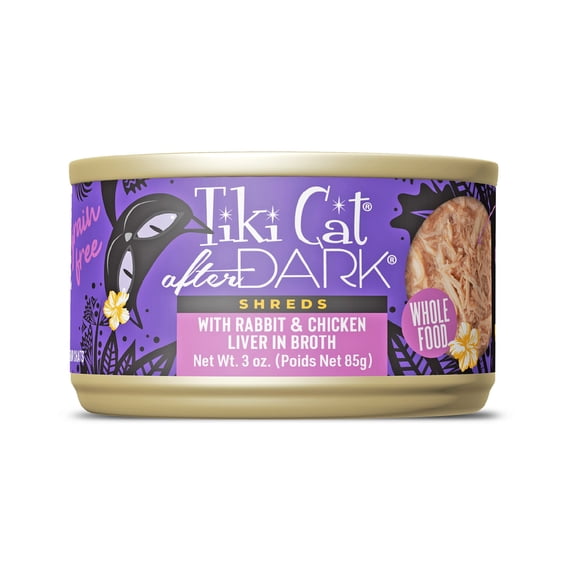 Tiki Cat After Dark Rabbit & Chicken Liver Shreds Wet Cat Food, 3 oz., Case of 12