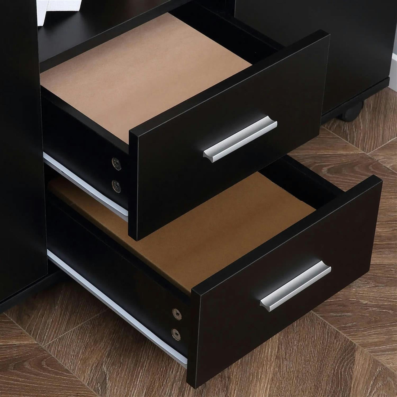Demi Bonn Rolling Filing Cabinet with Castors, 2 Drawers, 2 Shelves, Modern File Cabinet for Home Office, Smooth Counter Printer Stand, Black