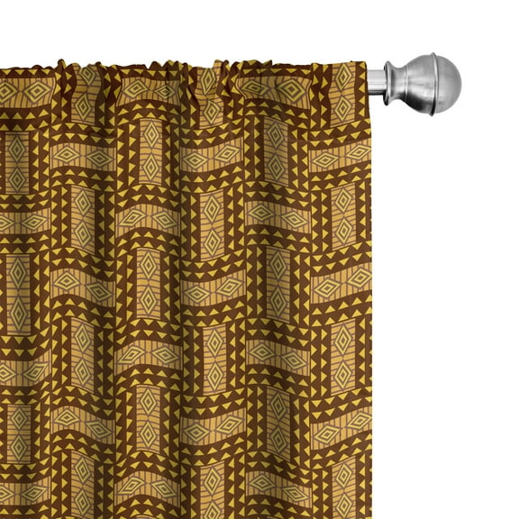 Ambesonne Kente Pattern Window Curtains, National Triangles, Each 28" W x 95" L, Brown Earth Yellow Mauve