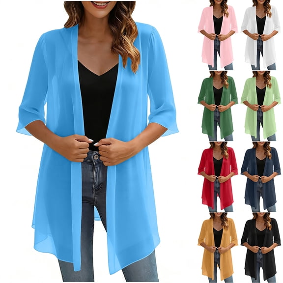Fabrcox Shrug for Women Chiffon Open Front Long Cardigans for Women Short Sleeve Comfy Casual Sun Protection Lightweight Sheer Shawls Red XXL