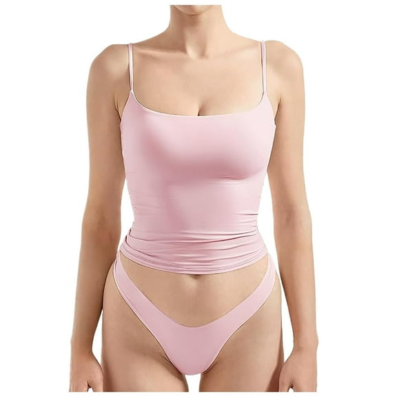 Kureaily Women's Basic Double Lined Scoop Neck Tank Tops Adjustable Cami Tank Summer Sleeveless Tops bottom