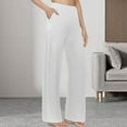 thumbnail image 2 of Petite Pants for Women Elastic Waist Yoga Wide Leg With Pockets High Waist Stretch Dress Sweatpants Trousers Dressy Casual White XL, 2 of 5