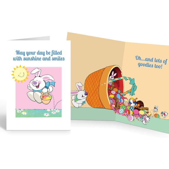Easter Greeting Card - Easter Bunny - USA Made -12 Cute Happy Easeter Cards & Envelopes (Sunshine & Smiles)
