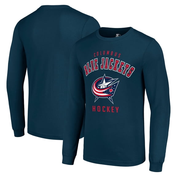 Men's Starter Navy Columbus Blue Jackets Logo Long Sleeve T-Shirt