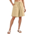 thumbnail image 1 of QATAINLAV Bermuda Shorts for Women Solid Casual Wide Leg Linen Beach Shorts Drawstring Elastic Waisted Knee Length Slacks with Pockets Khaki L Ropa de Verano Para Mujer, 1 of 7