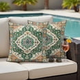 thumbnail image 4 of Green Orange Beige Boho Outdoor Waterproof Pillow Covers, Retro Ethnic Tribal Abstract Art Decorative Square Throw Pillowcase Sofa Cushion Sham for Patio/Couch/Chair, 16"x16" 2 Pack, 4 of 8