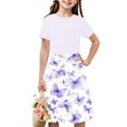 thumbnail image 2 of Pounoo New Kids Dresses Girls Cute Print Short Sleeve Casual Dresses Round Neck Knee Length Dress Stretchable Girls Dresses 7-8, 2 of 7