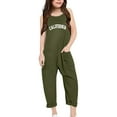 thumbnail image 3 of MIXUE Toddler Girls Jumpsuits & Rompers Summer Letter Print Spaghetti Strap V Neck Sleeveless Loose Casual With Pockets Bodysuits Outwear,Green,4-5 Years, 3 of 5