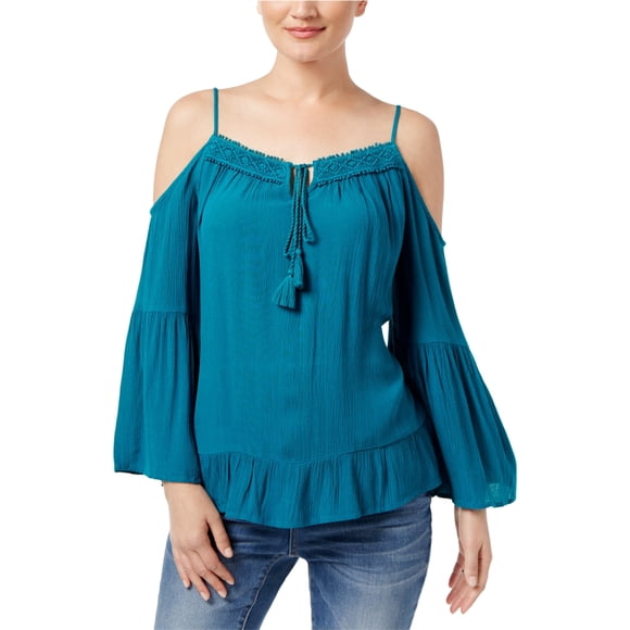 Blusa con Hombros Descubiertos y Mangas Acampanadas I-N-C para Mujer Azul Mediana