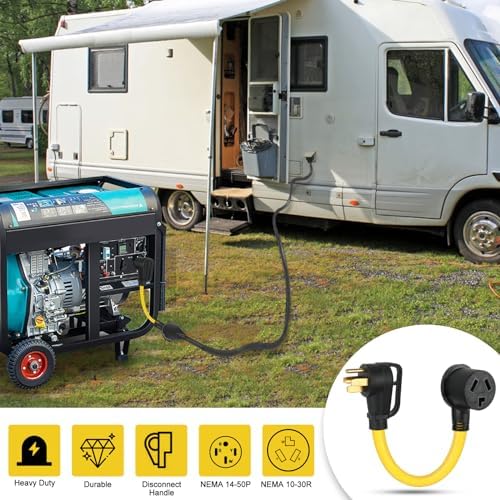 NEMA 14-50P to 10-30R Dryer Adapter, 50 Amp 4 Prong 14-50 Male Generator Plug to 3 Prong 10-30 Female Dryer Receptacle Dryer Power Cord, for RV EV Generator Welder Dryer$$Tools & Hardware Other