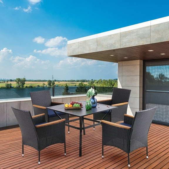 Alpha Joy 5-Piece Rattan Patio Dining Set for 4 People