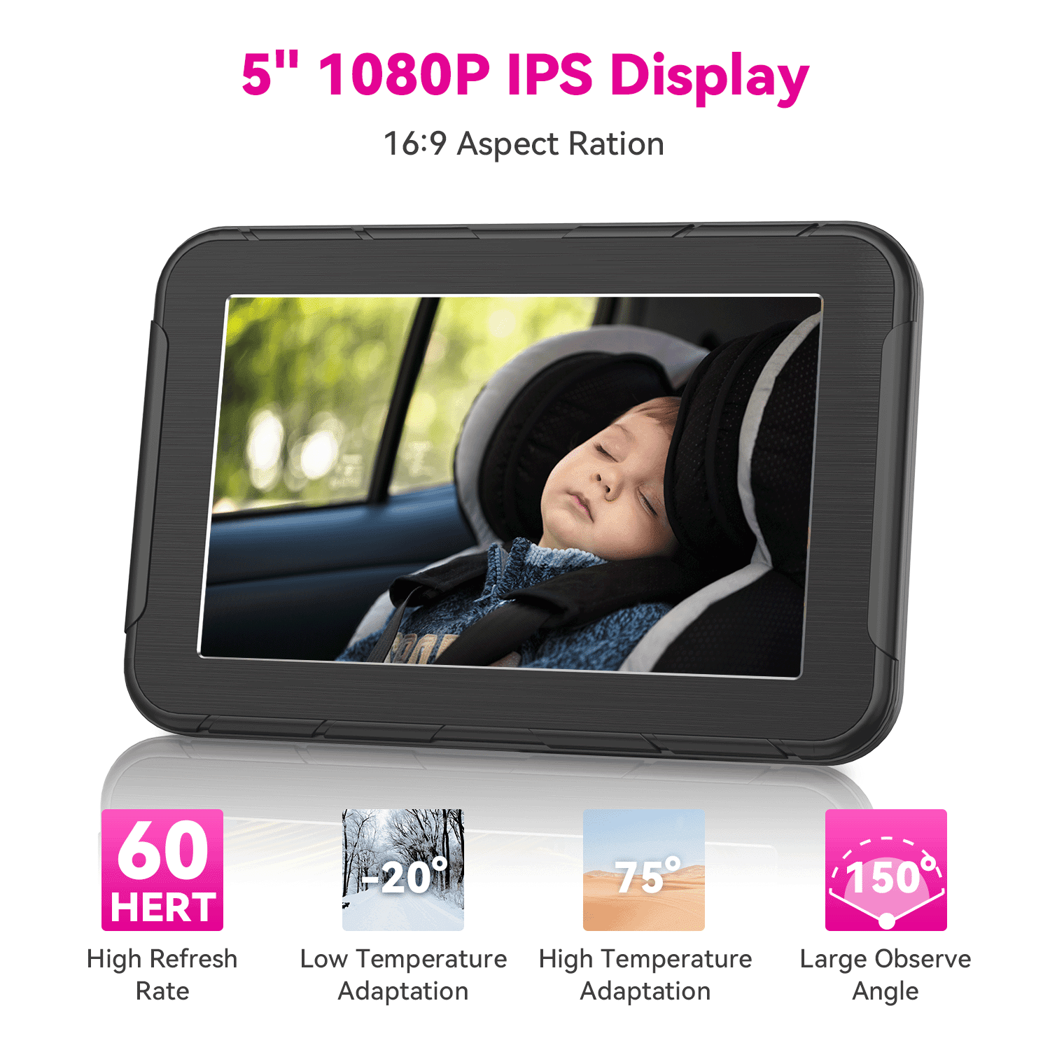 MHCABSR 1080P Baby Car Camera with 5” HD Monitor, IR Night Vision, 150° Wide Angle, Easy Installation