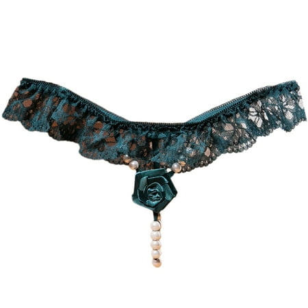 POPLIS Women s G String Rose Flower Lace Pearl Beaded Thong Underwear G String Low Waist Thongs Briefs Panties Thong