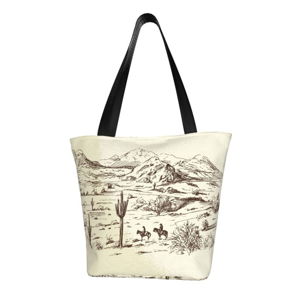 Kdxio Wild West Desert With Cowboys Women Reusable Grocery Bags Foldable Ripstop,Reusable Shopping Bags for Shopping,Gym,Gift