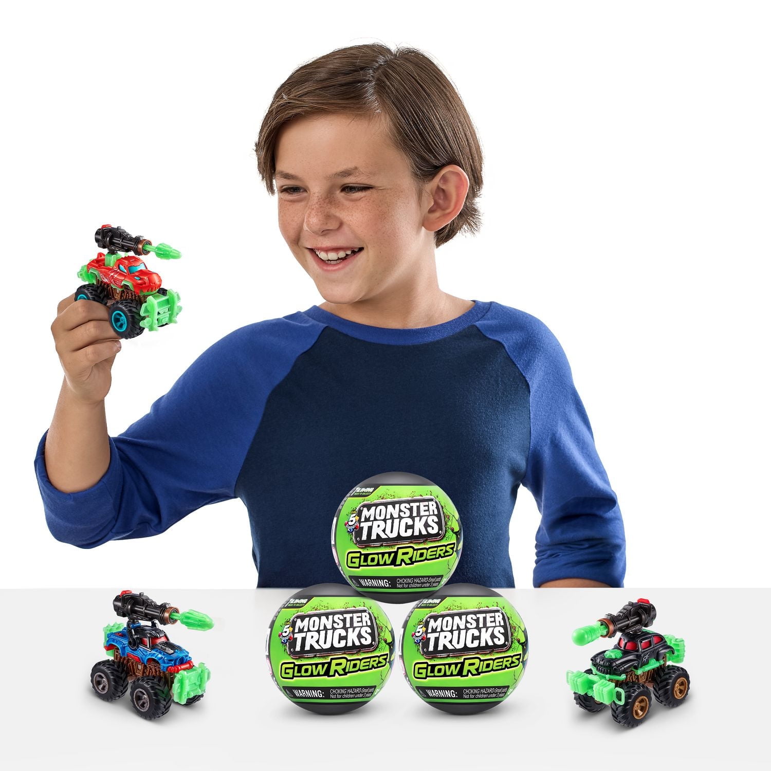 5 SURPRISE Monster Trucks Glow Riders Series 2 Mystery Collectible Capsule (3 Pack)