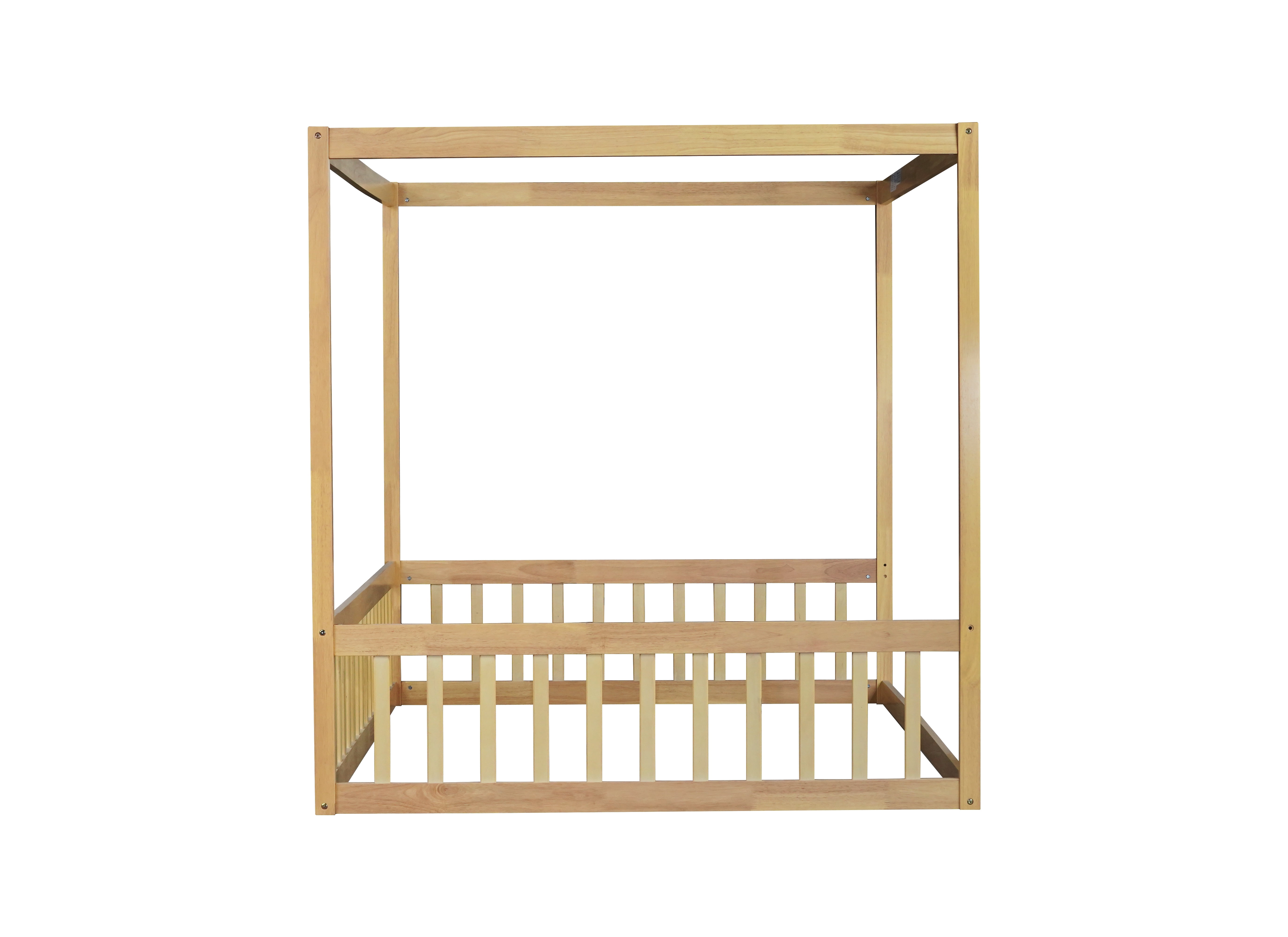 Sailvan Full Size Canopy Frame Rubber Wood Floor Bed with Fence,Guardrails