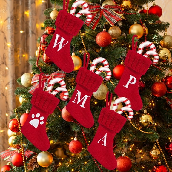 Christmas Stockings with Initials, Embroidered Letter Knit Red White Christmas Stocking, Holiday and Family StockinDg for Fireplace Christmas Holiday Party Decoration