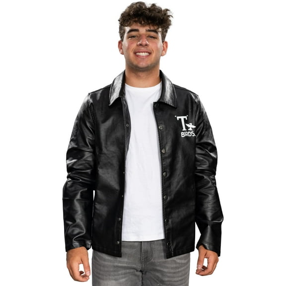 Grease Movie Black T-Birds Men's Black Leather Jacket 50s Halloween Costume Cosplay