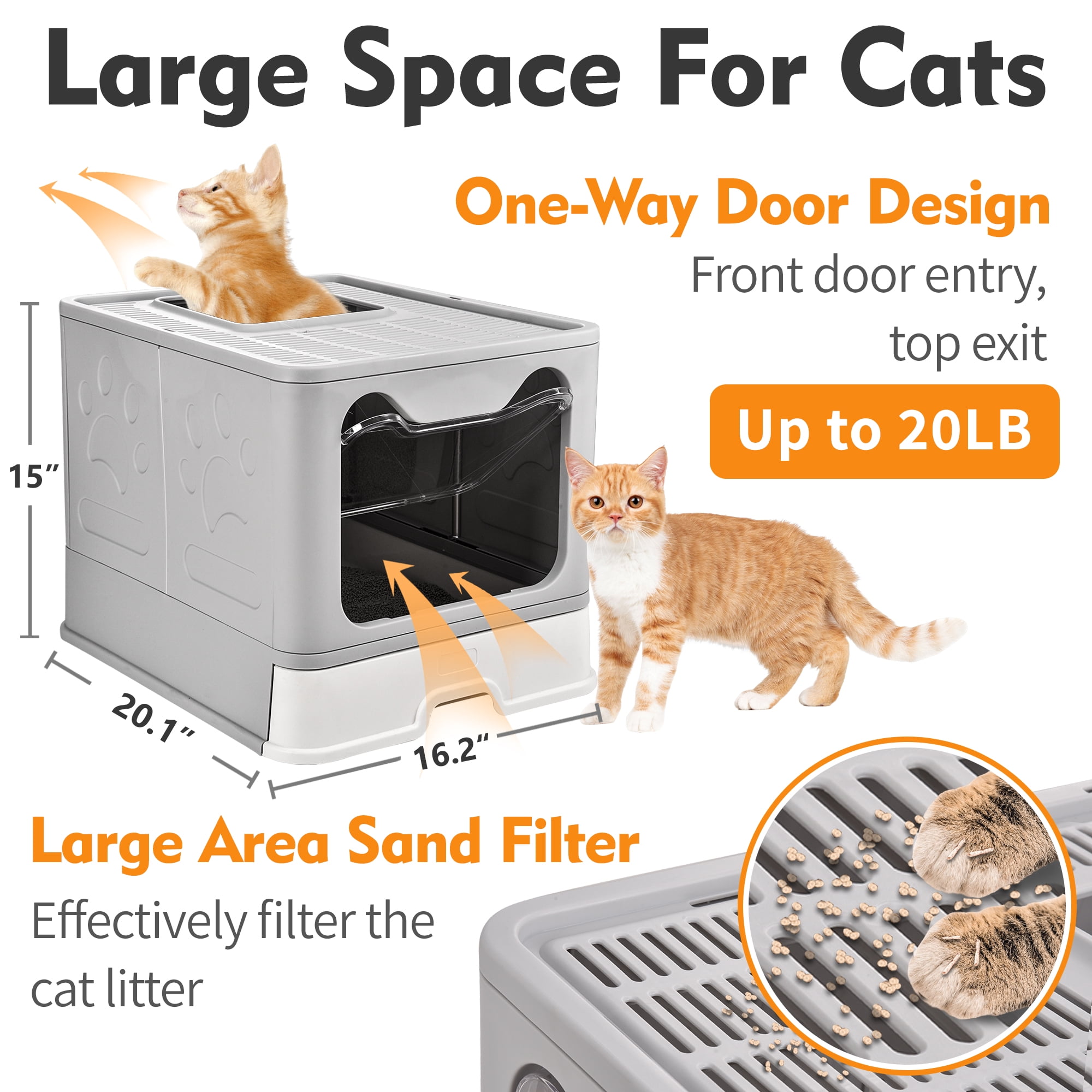 Foldable Cat Litter Box with Lid, Extra Large Covered Litter Box with Cat Litter Scoop, Drawer Type Enclosed Kitty Litter Box, Anti-Splashing Cat Litter Toilet Easy Cleaning and Scoop, Gray