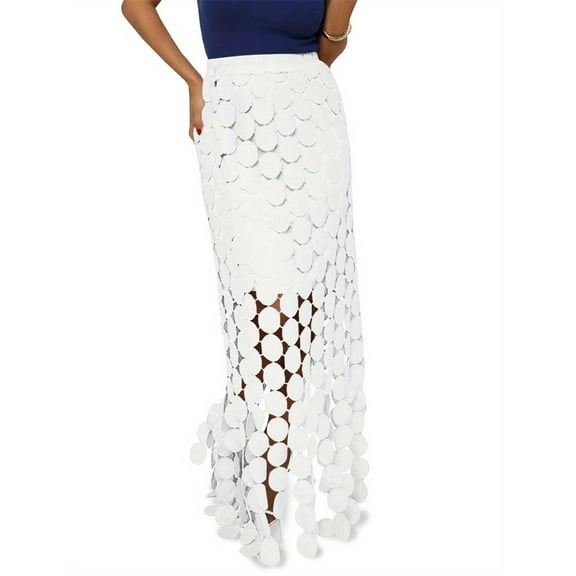 Lace Patchwork Women's Hollow Out Maxi Skirts High Waisted Boho Fringe Hem Long Skirt
