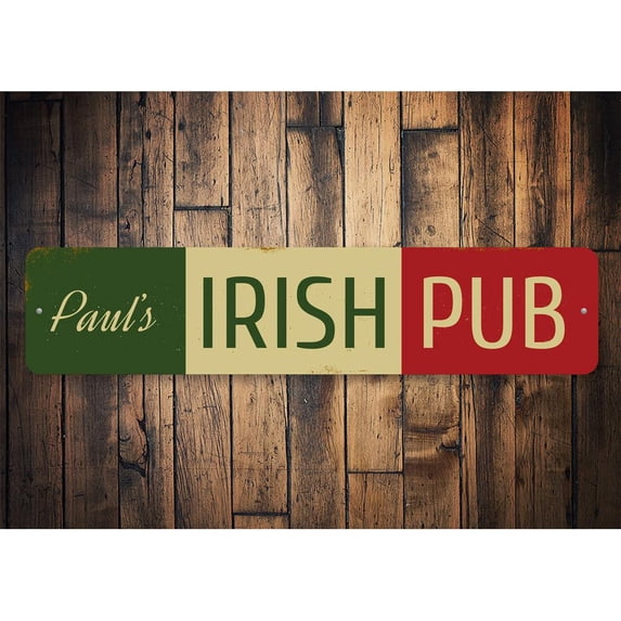 Irish Pub Name Novelty Decor, Metal Wall Sign - 4x18 Inches