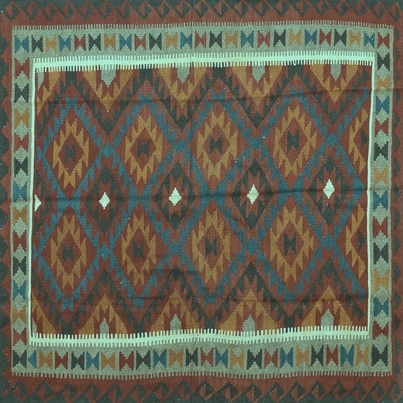 Ahgly Company Indoor Square Oriental Light Blue Traditional Area Rugs, 6' Square
