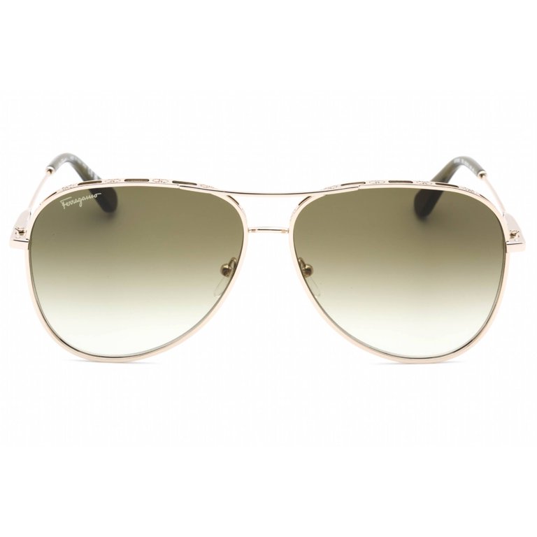 Salvatore Ferragamo Gold Metal Frame Sunglasses with Green Gradient Lenses Ferragamo Salvatore Ferragamo Green Gradient Oval Ladies  main image 2