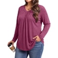thumbnail image 3 of WellSize Womens Plus Size Tops Casual Pleated V Neck Fall Blouse Tunic Long Sleeve Shirts, 3 of 7