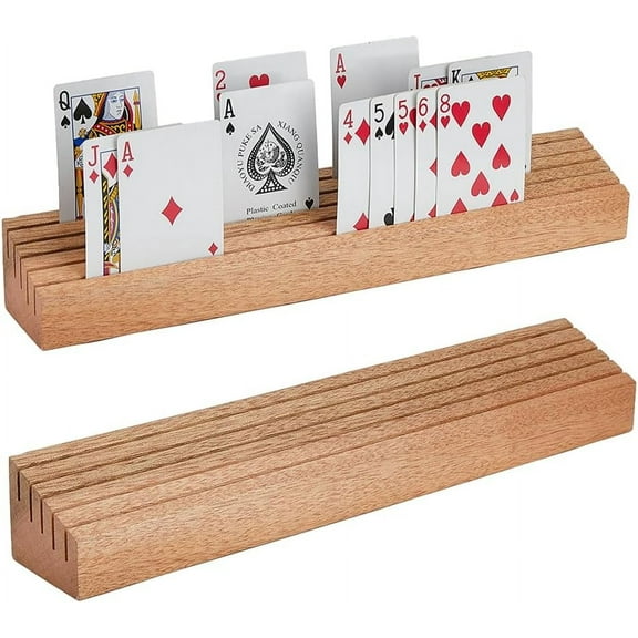5-Slots Beechwood Card Playing Holder Tray Greeting Card Organizer Holders Card Game Groove Display Rack for Cards Game Seniors for Bridge Canasta Strategy 5.6x35x5cm diy