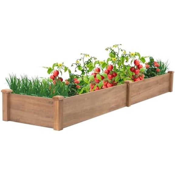 Raised Garden Bed Without Legs 8x2Ft ft Large Elevated Wood Planter Box for Vegetables, Flowers, Herbs, and Succulents（Brown）$$Garden &