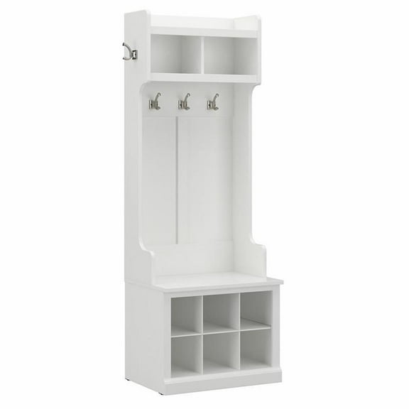 Pemberly Row 24W Hall Tree & Shoe Bench w/ Shelves - White Ash - Engineered Wood