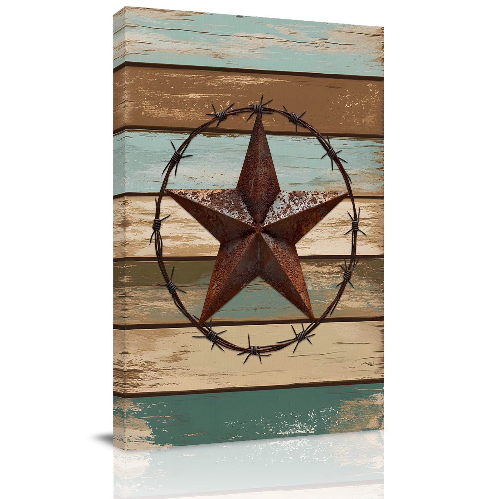 Canvas Wall Art Teal Brown Farmhouse Framed Canvas Prints for Kitchen Bedroom Country Texas Star Vintage Small Gallery Wrapped Wall Decor for Home Office Gifts 8 x12 Ship Next Day
