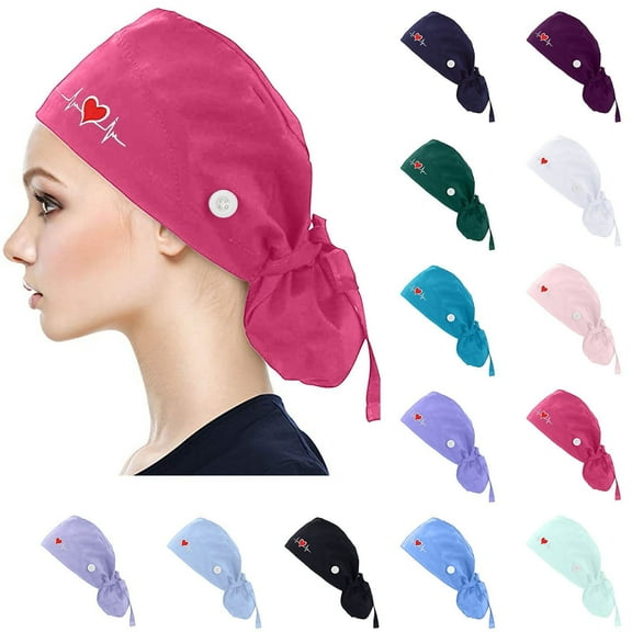 Adjustable Working Caps with Button & Sweatband Women Ponytail Pouch Hats Long Hair