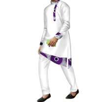 BAZINRICHE African Clothes for Men 2pcs Set Big and Tall Long Sleeve Shirt and Pants Dashiki African Mens Outfits