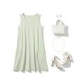 thumbnail image 2 of JWD Women's V-Neck Sleeveless Casual T-Shirt Dress With Pockets - Summer Loose Fit Mini Sundress for Beach Vacation Gray Green XL, 2 of 6
