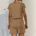 thumbnail image 3 of Aayomet Womens Jumpsuits Women's Casual V Neck Jacquard Short Sleeve Shorts Jumpsuit,Khaki XL, 3 of 5