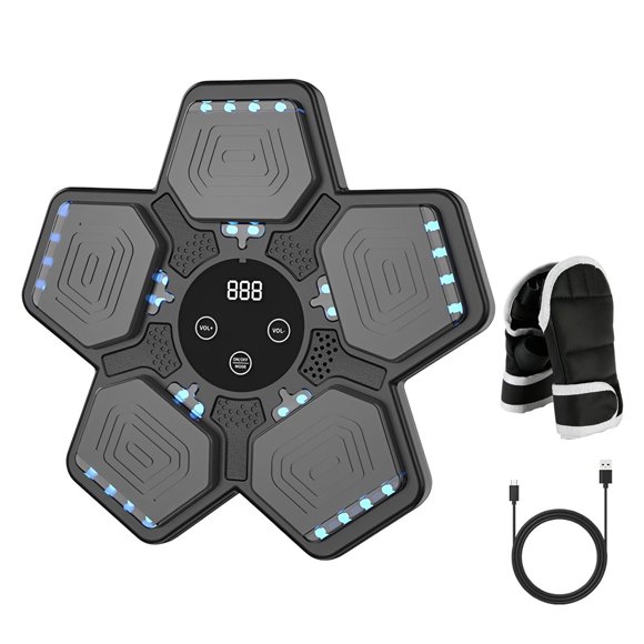 Machine de Boxe Musicale 2024 avec Gants de Boxe, Machine de Boxe Intelligente Bluetooth avec LED Murale Électronique, Cible de Boxe Musicale Équipement de Frappe pour la Maison avec 1 Paire de Gants