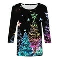 thumbnail image 5 of Cavosen Christmas Blouses for Women 3/4 Sleeve Glitter Xmas Tree Print Tops Crew Neck Shirts Holiday Trendy Blouse Vacation Festival T-Shirt Cute Going Out Party Clothes, 5 of 5