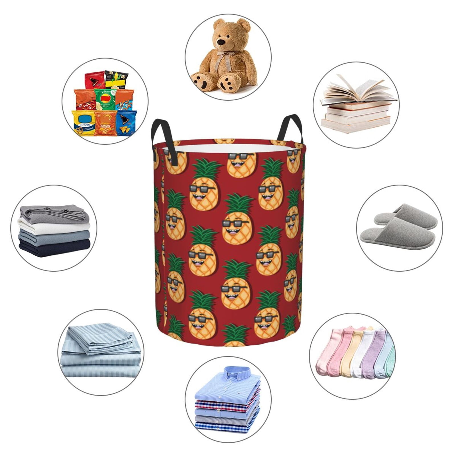 Large Laundry Basket with Handles - Cute Pineapple A Kids Baby Dirty Clothes Laundry Hamper for Bedroom Aesthetic