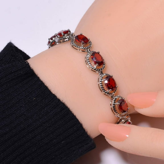 Red Garnet 925 Sterling Silver Tennis Bracelet 7.99" B_9733_732_15, Birthday Gift, Christmas Gift, New Year Sale
