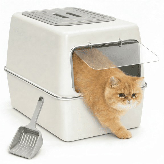 XL Stainless Steel Litter Box, Metal Cat Litter Box with Lid for Large Cats & Multiple Cats, Odor Control, Anti-Leak & Easy Clean, Rectangle Lid