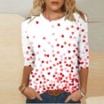 thumbnail image 2 of Plus Size Tops for Women Valentines Crewneck 3/4 Sleeve Tshirts Cute Heart Basic Tunic Holiday Top, 2 of 4
